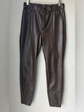 Zara Chocolate Brown Faux Leather Slim Fit Pants Women’s Size Large Stretch